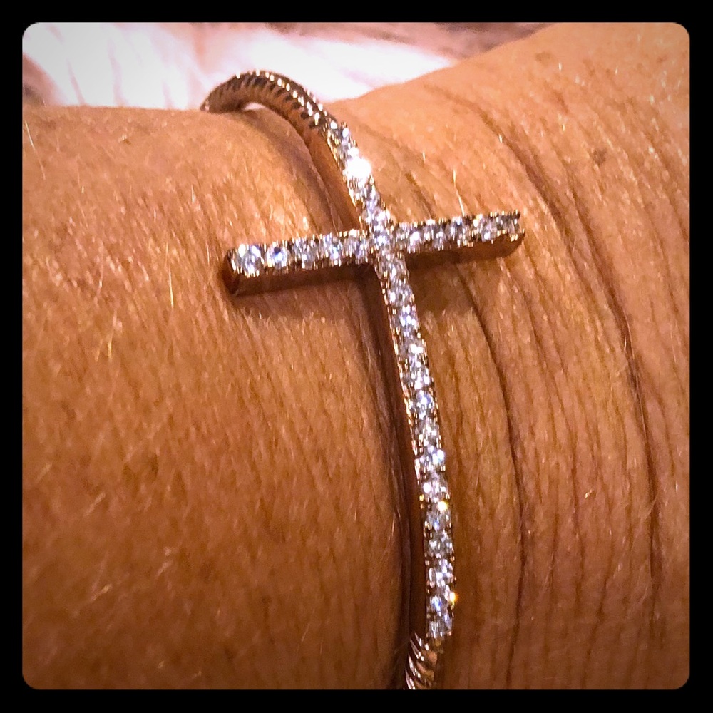 Rose Gold CZ Cross Bangle